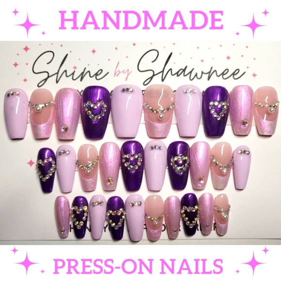 Handmade Luxury Press-On Nails | Sturdy & Reusable | PURPLE PASSION - Picture 1 of 8
